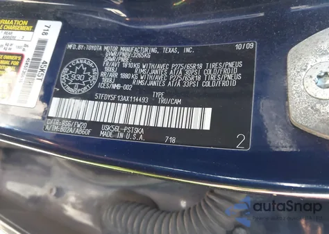 2010 Toyota Tundra Sr5 5.7L V8 из США, поврежденный, VIN 5TFDY5F13AX114493